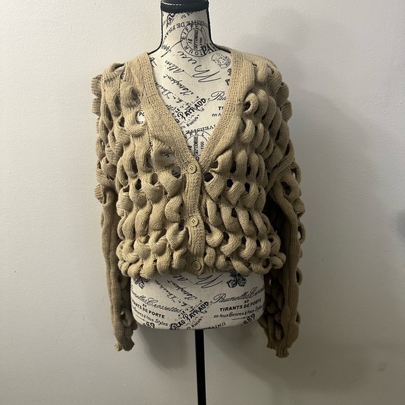 SHEIN Sweaters - Chunky Hollow Out Knit Khaki Cardigan
